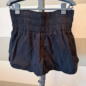 FP Movement by Free People Black Smocked High-Waist Athletic Shorts XL